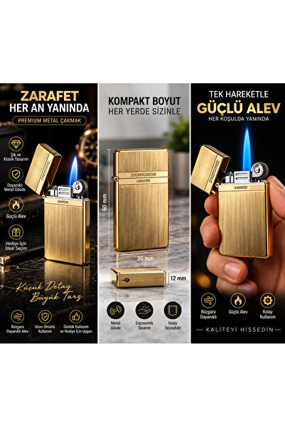 AZİMKARTİCARET Klasik Metal Çakmak – Taşlı Mekanizma, Rüzgara Dayanıklı, Şık ...