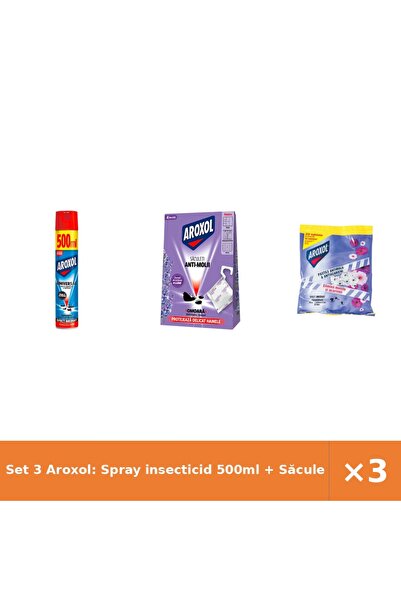 Aroxol Set 3 Aroxol: Spray insecticid 500ml + Săculeți antimolii x4 + Pastile...