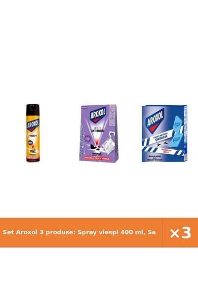 Aroxol Set 3 produse: Spray viespi 400 ml, Saculeți antimolii Lavanda 4 buc, ...