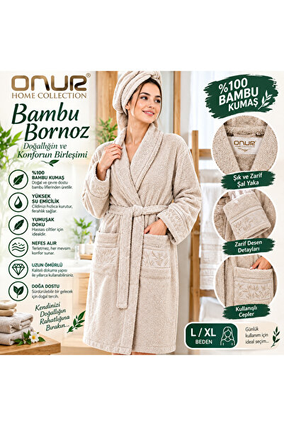 Öztürk Bamboo Bathrobe L/Xl 100% Bamboo Fabric Soft Textured Shawl Collar Com...