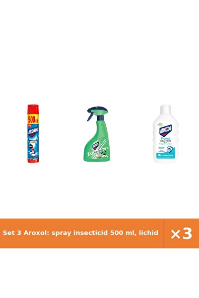 Aroxol Set 3 Aroxol: spray insecticid 500 ml, lichid instant tărâtoare, loțiu...