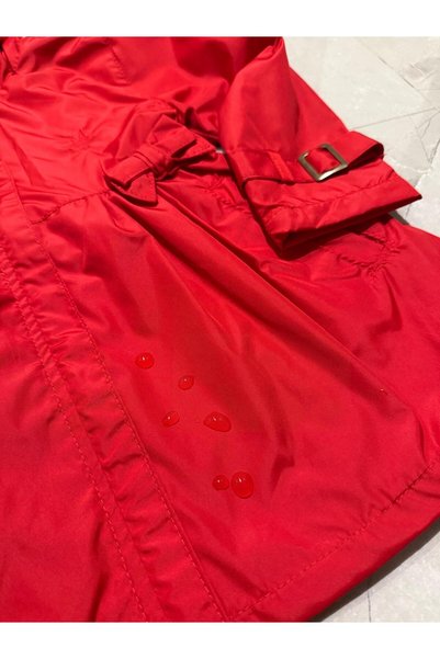 ZeZe Kid Girl's Red Waterproof Hooded Zippered Raincoat with 100% Cotton Lining