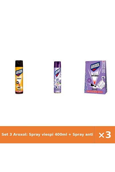 Aroxol Set 3 Aroxol: Spray viespi 400ml + Spray antimolii 250ml + Săculeți an...