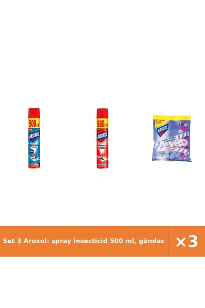 Aroxol Set 3 Aroxol: spray insecticid 500 ml, gândaci/furnici 500 ml, pastile...