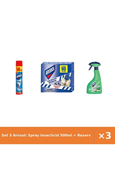 Aroxol Set 3 Aroxol: Spray insecticid 500ml + Rezervă tânțari 2x45ml + Lichid...
