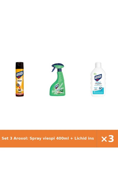 Aroxol Set 3 Aroxol: Spray viespi 400ml + Lichid instant insecte târâtoare + ...