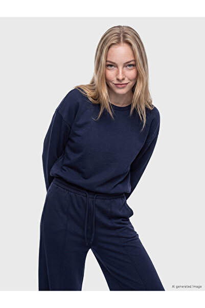 LC Waikiki Peak New Season Navy Blue Soft Touch Oversize Women's Sweatshirt
