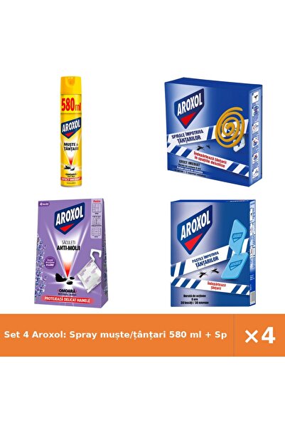 Aroxol Set 4 Aroxol: Spray muște/țânțari 580 ml + Spirale 10 buc + Saculeți l...