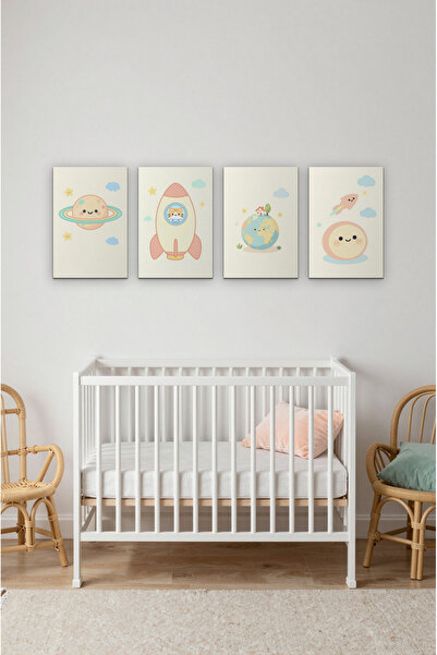ZURİ DESİGN Planete Set od 4 bezramčane ravne MDF slike za zid, 4 komada