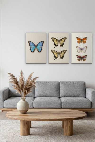 ZURİ DESİGN Vintage set ploča sa leptirima, 3 komada bez okvira, obični MDF z...