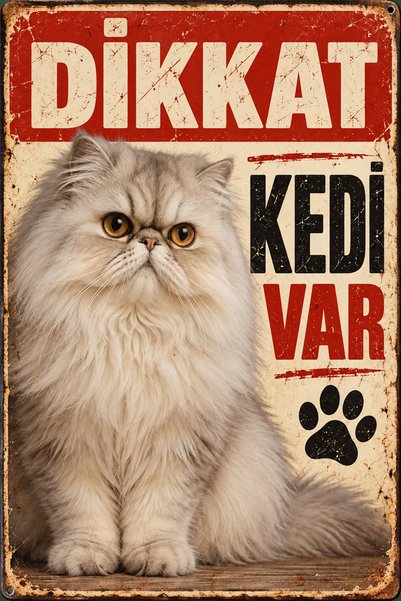 Lucena Persian Cat Persian Caution Beware of Cat Retro Metal Wall Sign 20X30Cm