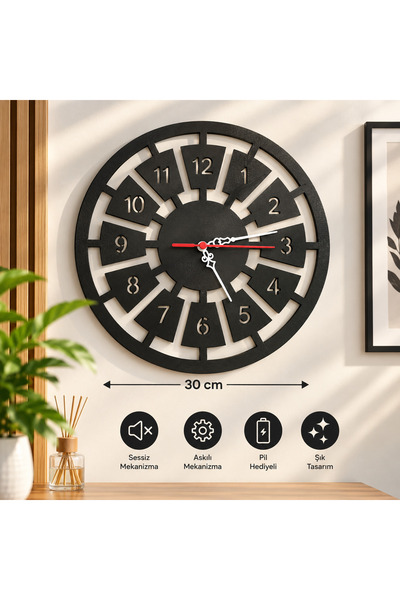 Genel Markalar Ezolife Clock One 30cm Dekoratif Duvar Saati