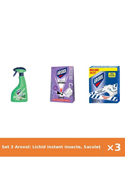 Aroxol Set 3 Aroxol: Lichid instant insecte, Saculeți antimolii Lavanda 4 buc...