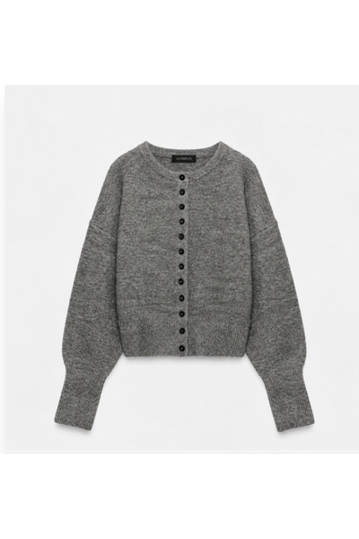 LUSHİGO Women's Crew Neck Cuffed Long Sleeve Button Front Knit Cardigan