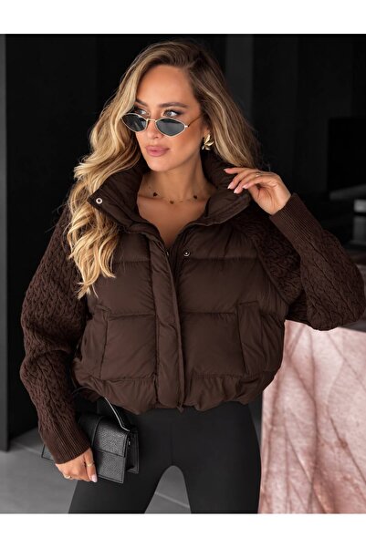 AsprinFashion معطف قصير قابل للنفخ بأكمام تريكو