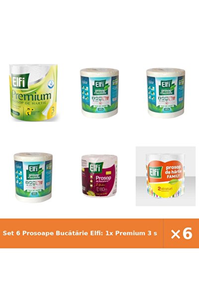 Elfi Set 6 Prosoape Bucătărie Elfi: 1x Premium 3 str, 3x 50m 2 str, 1x 80m 2 ...