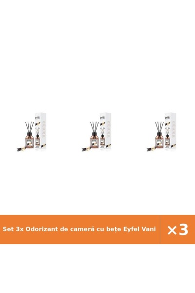 Eyfel Set 3x Odorizant de cameră cu bețe Vanilie 120 ml - Parfum dulce