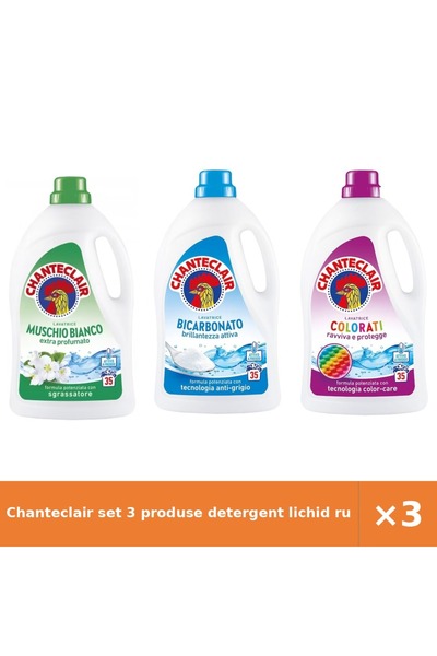 Chanteclair set 3 produse detergent lichid rufe: Mosc Alb, Bicarbonat, Color