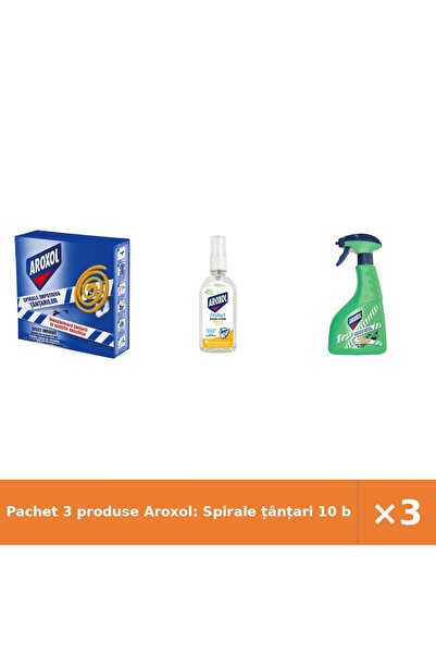 Aroxol Pachet 3 produse Aroxol: Spirale țânțari 10 buc + Soluție Protect + Li...