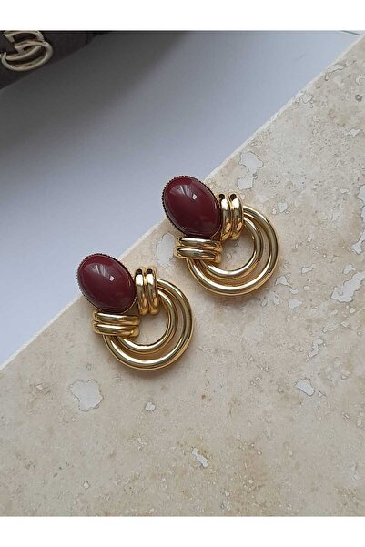 Bubbleatelier Bordo Taş Vintage Görünümlü Küpe