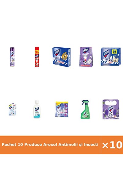 Aroxol Pachet 10 Produse Antimolii și Insecticide: Spray, Gel, Pastile