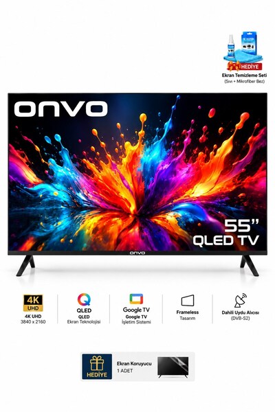 ONVO 55 İnç 140 Ekran 4K QLED Google Smart TV Uydu Alıcılı Film Dizi Spor ve ...