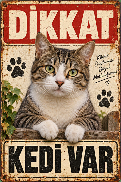 Lucena Caution There Is a Cat European Shorthair Retro Metal Wall Sign Cat De...