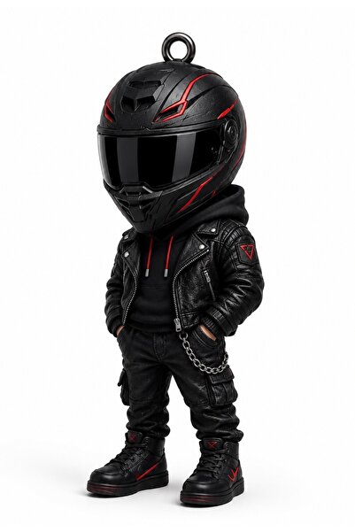Genel Markalar Motorcu Kasklı Montlu Erkek Figür Anahtarlık – 3D Baskı