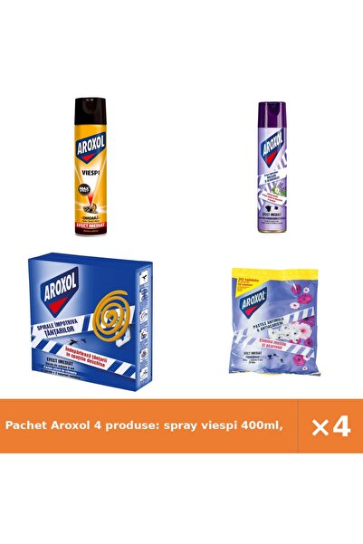 Aroxol Pachet 4 produse: spray viespi 400ml, antimolii 250ml, spirale țânțari...