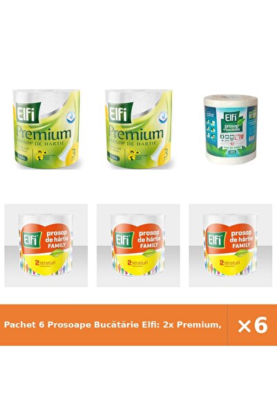 Elfi Pachet 6 Prosoape Bucătărie Elfi: 2x Premium, 50m, 3x Family 220 Foi