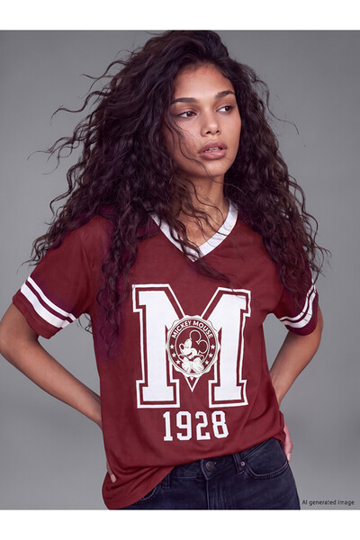 LC Waikiki Xside Burgundy Printed Oversize Women's T-Shirt