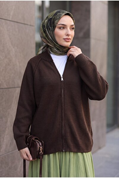 HİJABAYA Half-Zip, Seam Detailed, Long-Sleeved, Oversized, Hijab-Friendly Kni...