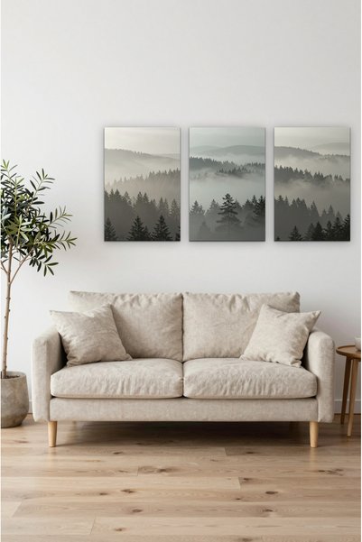 ZURİ DESİGN Set de 3 tablouri de perete din MDF, fără imprimeu, „Sis” – 3 piese