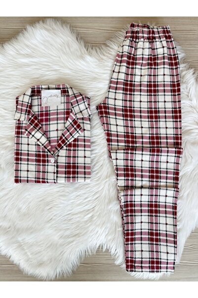 Pijamacs Σετ πιτζάμες με μακρυμάνικο γιακά πουκάμισου από καστόρι με καρό σχέ...