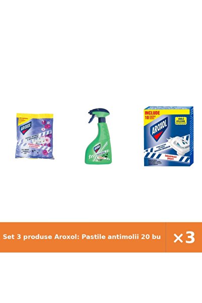 Aroxol Set 3 produse Aroxol: Pastile antimolii 20 buc, Lichid instant insecte...