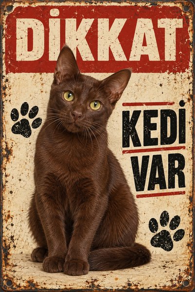 Lucena Havana Brown Caution Cat Is Present Retro Metal Wall Sign Cat Decorati...