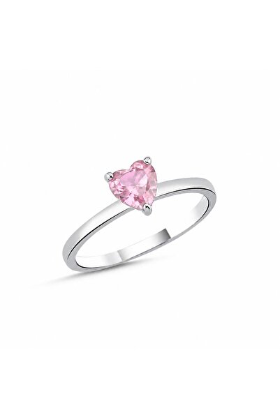 LA MİA FELİCİTA 925 Ayar Pembe Turmalin Kalpli Taşlı Montür Tasarım Kadın Yüzük
