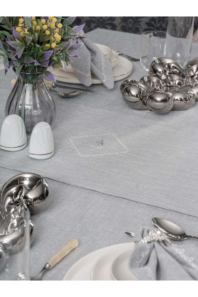 Cotton Box Set față de masă din in Pera Gri 175x240