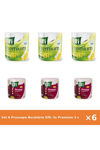 Elfi Set 6 Prosoape Bucătărie Elfi: 3x Premium 3 straturi, 3x 80m 2 straturi