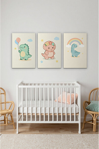 ZURİ DESİGN Set od 3 bezramčane MDF slike sa dinosaurusima, 3 komada