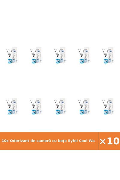 Eyfel 10x Odorizant de cameră cu bețe Cool Water 120 ml – aromă proaspătă, pa...