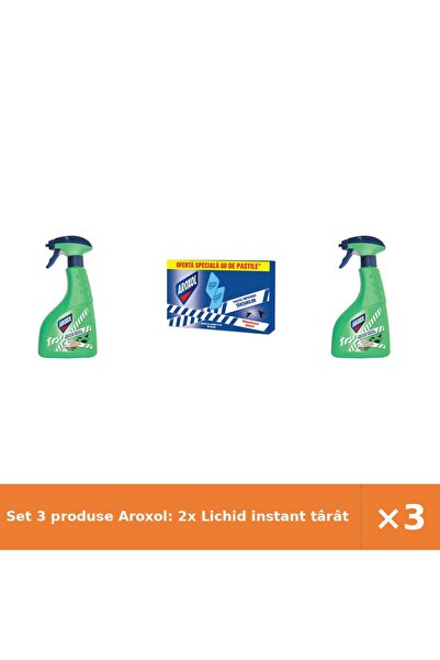 Aroxol Set 3 produse Aroxol: 2x Lichid instant târâtoare, Pastile țânțari 60 buc