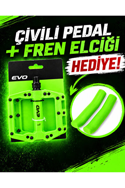 Evo Çivili Bisiklet Pedalı + Fren Elciği | MTB Dağ Bisikleti Geniş Platform Ç...