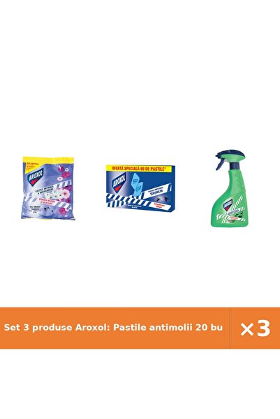 Aroxol Set 3 produse Aroxol: Pastile antimolii 20 buc, Pastile țânțari 60 buc...