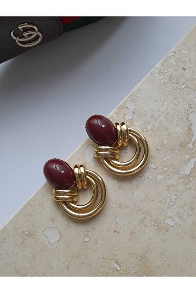 Bubbleatelier Bordo Taş Vintage Görünümlü Küpe