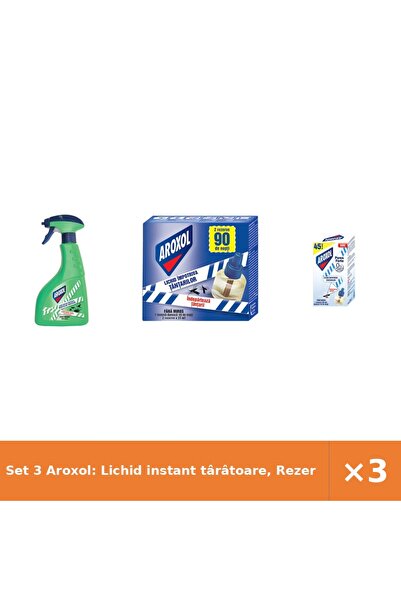 Aroxol Set 3 Aroxol: Lichid instant târâtoare, Rezervă lichidă țânțari 2x45 m...