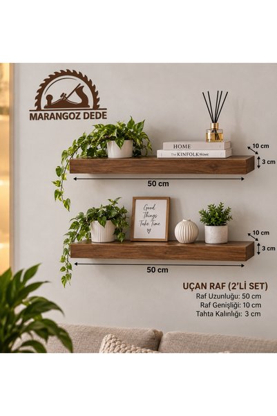 marangoz dede 2 Lİ 50 CM UÇAN RAF AHŞAP SAKSILIK SAKSI STANDI DÜZENLEYİCİ DEK...