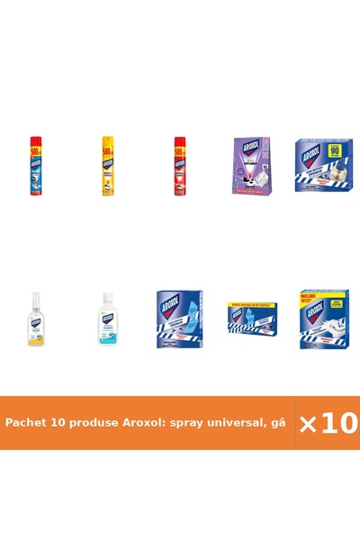 Aroxol Pachet 10 produse Aroxol: spray universal, gândaci, țânțari, antimolii...