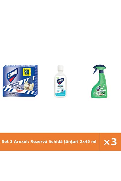 Aroxol Set 3 Aroxol: Rezervă lichidă țânțari 2x45 ml + loțiune delicată insec...