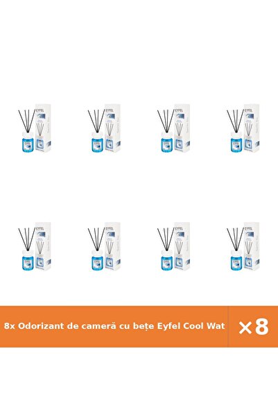 Eyfel 8x Odorizant de cameră cu bețe Cool Water 120 ml – aromă proaspătă, pac...